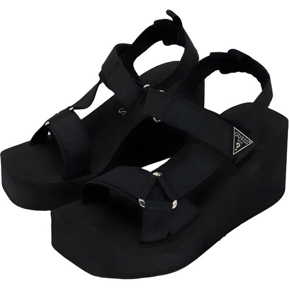 GUESS Daysa Quattro-G Platform Wedge Sandals Black Women's US 8M - Picture 2 of 6